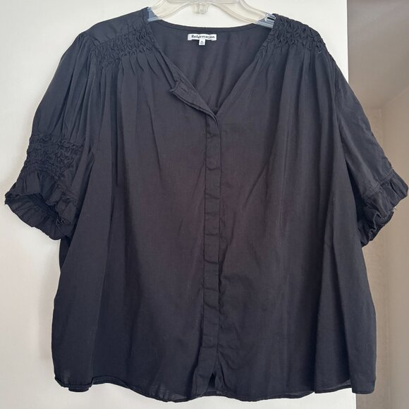 Reformation Adeline Top Black Puff Sleeves Button Front Women’s Size XL - Picture 3 of 4